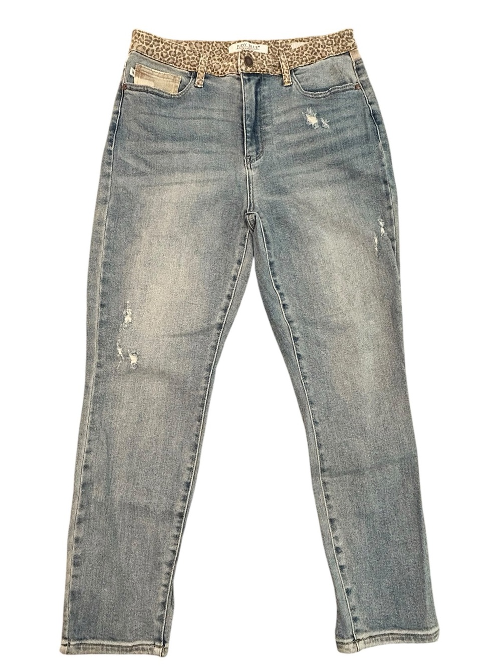 Judy Blue Light Blue Slim Fit Leopard & Camo Trim Distressed Women’s Jeans 9/29